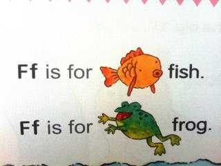 Ff, Ff, Ff, Ff is for fish . Ff, Ff, Ff, Ff is for frog . Ff, / f /, fish . Ff, / f /, frog .
