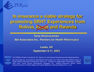 Is insurance a viable strategy for promoting SRH? Experiences from Bolivia, Egypt and Rwanda