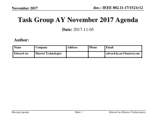 Task Group AY November 2017 Agenda