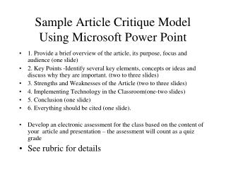 Sample Article Critique Model Using Microsoft Power Point