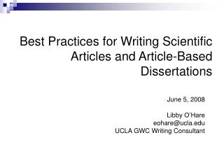 Best Practices for Writing Scientific Articles and Article-Based Dissertations