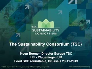 The Sustainability Consortium (TSC) Koen Boone - Director Europe TSC LEI - Wageningen UR Food SCP roundtable, Brusse