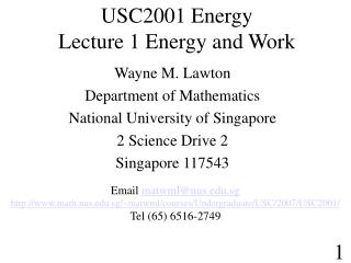 USC2001 Energy Lecture 1 Energy and Work