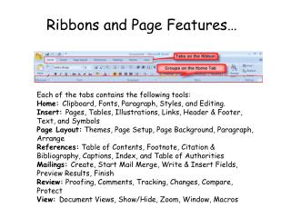Ribbons and Page Features…