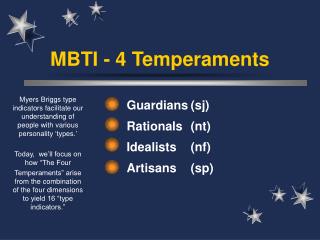 MBTI - 4 Temperaments