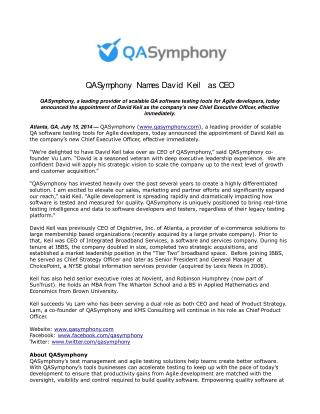 QASymphony Names David Keil as CEO