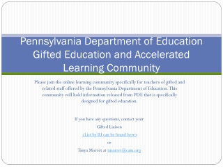 Pennsylvania Department of Education Gifted Education and Accelerated Learning Community
