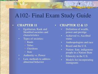 A102- Final Exam Study Guide