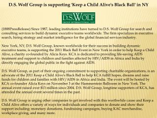 D.S. Wolf Group is supporting 'Keep a Child Alive's Black Ba