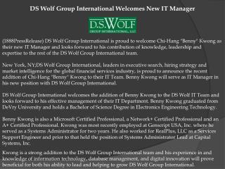 DS Wolf Group International Welcomes New IT Manager