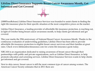 Lifeline Direct Insurance Supports Breast Cancer Awareness M