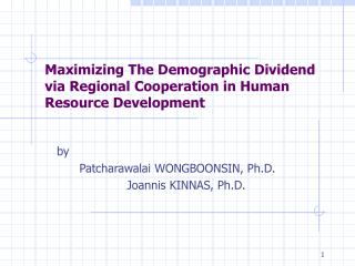 Maximizing The Demographic Dividend via Regional Cooperation in Human Resource Development