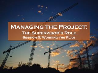 Managing the Project: The Supervisor’s Role Session 5: Working the Plan