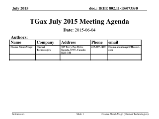 TGax July 2015 Meeting Agenda