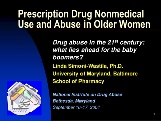 Prescription Drug Nonmedical Use and Abuse in Older Women