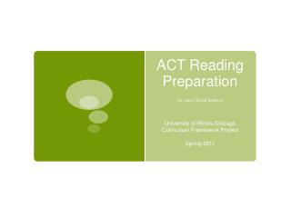 ACT Reading Preparation (for use in Social Science)