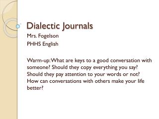 Dialectic Journals
