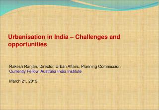 Urbanisation in India – Challenges and opportunities