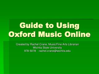 Guide to Using Oxford Music Online