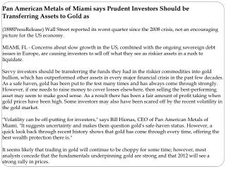 Pan American Metals of Miami says Prudent Investors Should b