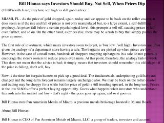 Bill Hionas says Investors Should Buy, Not Sell, When Prices