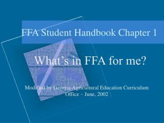 FFA Student Handbook Chapter 1