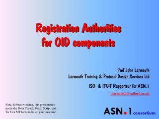 Registration Authorities for OID components