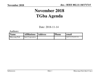 November 2018 TGba Agenda