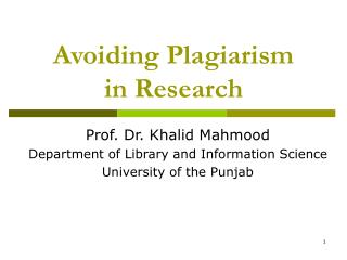 Avoiding Plagiarism in Research