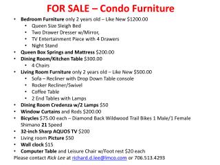 FOR SALE – Condo Furniture