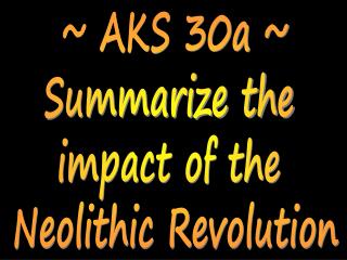 ~ AKS 30a ~ Summarize the impact of the Neolithic Revolution