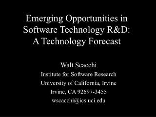 Emerging Opportunities in Software Technology R&D: A Technology Forecast