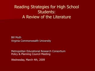 Reading Strategies for High School Students: A Review of the Literature