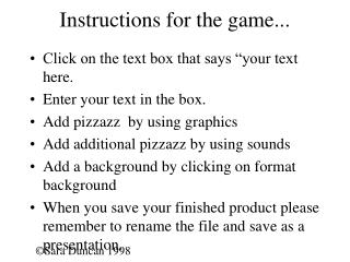 Instructions for the game...