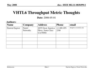 VHTL6 Throughput Metric Thoughts