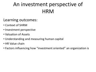 An investment perspective of HRM