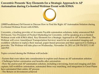 Corcentric Presents 'Key Elements for a Strategic Approach t