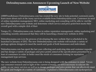 Defendmyname.com Announces Upcoming Launch of New Website