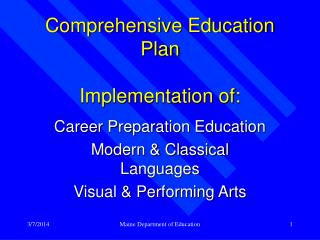 Comprehensive Education Plan Implementation of: