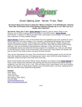Grand Opening Juicer Heroes -Frisco, Texas