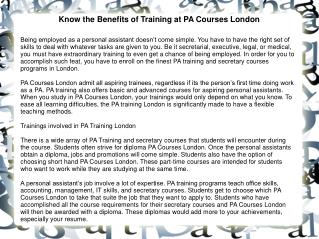 Know the Benefits of Training at PA Courses London