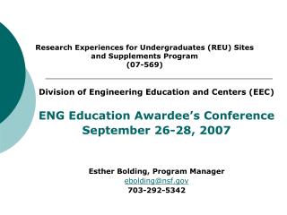 Research Experiences for Undergraduates (REU) Sites and Supplements Program (07-569)