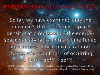UNIVERSE’S FINE TUNING = DESIGN