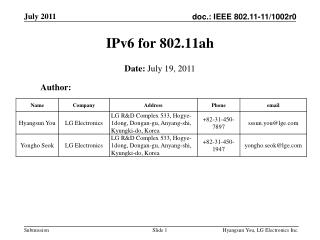 IPv6 for 802.11ah