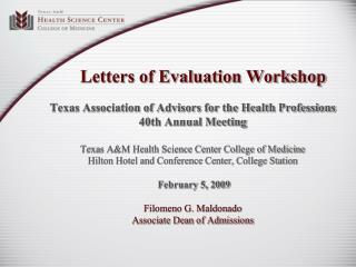 Letters of Evaluation Workshop