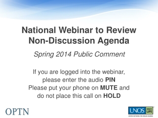National Webinar to Review Non-Discussion Agenda