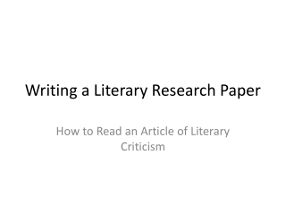 Writing a Literary Research Paper