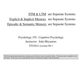 Psychology 355: Cognitive Psychology Instructor : John Miyamoto 5/5 /2014: Lecture 06-1