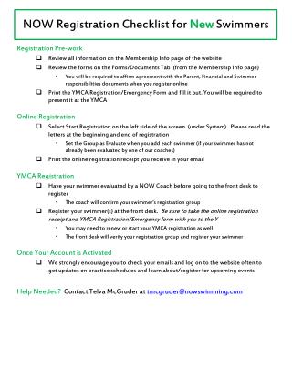 Ppt Now Registration Checklist For New Swimmers Powerpoint