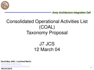 Consolidated Operational Activities List (COAL) Taxonomy Proposal J7 JCS 12 March 04